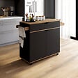 ID MARKET - Desserte de cuisine COSY XXL placard avec tiroir noir et plateaux façon hêtre L.90 CM - vignette