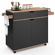 ID MARKET - Desserte de cuisine COSY XXL placard avec tiroir noir et plateaux façon hêtre L.90 CM - vignette