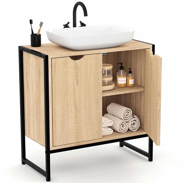 ID MARKET - Meuble sous lavabo salle de bain DETROIT design industriel - large