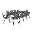 ID MARKET - Salon de jardin MADRID table 240 CM et 10 chaises empilables gris anthracite - vignette
