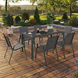 ID MARKET - Salon de jardin MADRID table 150 CM et 6 chaises empilables gris anthracite - vignette