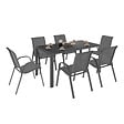 ID MARKET - Salon de jardin MADRID table 150 CM et 6 chaises empilables gris anthracite - vignette