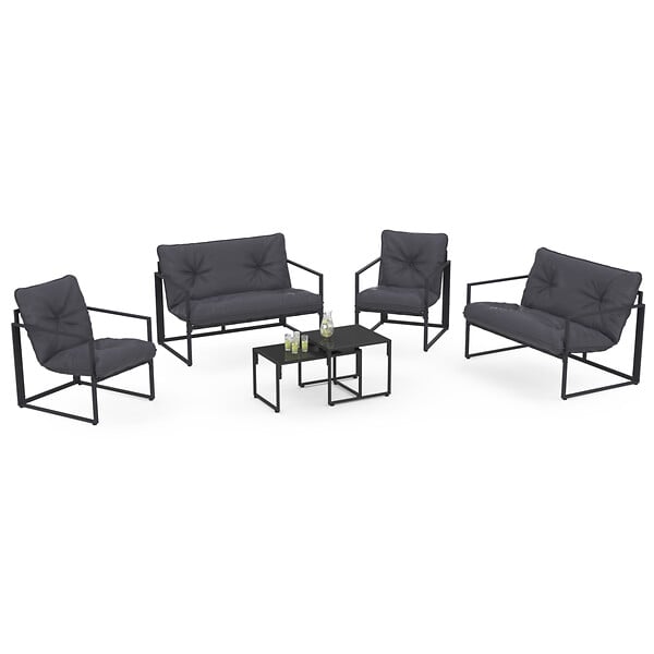 ID MARKET - Salon de jardin bas NAIROBI 6 places en acier gris anthracite - large