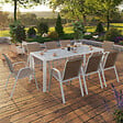 ID MARKET - Salon de jardin MADRID table 190 cm et 8 chaises empilables blanc et beige - vignette