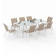 ID MARKET - Salon de jardin MADRID table 190 cm et 8 chaises empilables blanc et beige - vignette