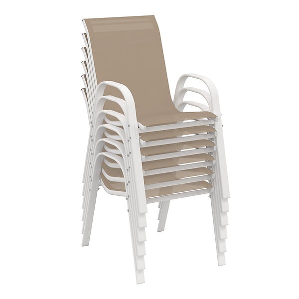 ID MARKET - Salon de jardin MADRID table 190 cm et 8 chaises empilables blanc et beige - large