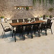 ID MARKET - Salon de jardin NOUMEA table extensible 135/270 CM plateau verre trempé effet bois et 12 chaises empilables noir et bois - vignette
