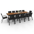 ID MARKET - Salon de jardin NOUMEA table extensible 135/270 CM plateau verre trempé effet bois et 12 chaises empilables noir et bois - vignette