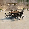ID MARKET - Salon de jardin NOUMEA table extensible 135/270 CM plateau verre trempé effet bois et 12 chaises empilables noir et bois - vignette