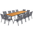 ID MARKET - Salon de jardin POLY table extensible 135-270 CM et 12 chaises bois et gris foncé - vignette