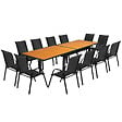 ID MARKET - Salon de jardin POLY table extensible 135-270 CM et 12 chaises bois et noir - vignette