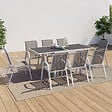 ID MARKET - Salon de jardin POLY table extensible 90-180 CM et 8 chaises blanc et gris - vignette