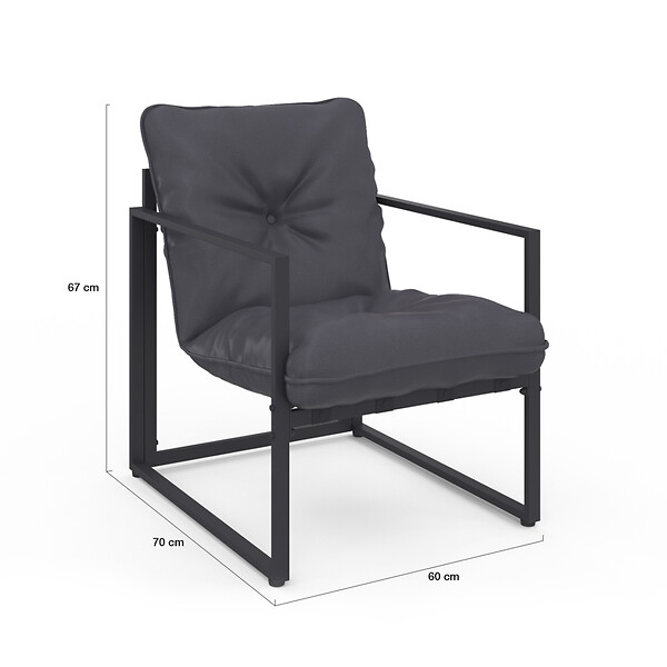 ID MARKET - Salon de jardin bas NAIROBI 4 places en acier gris anthracite - large