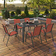 ID MARKET - Salon de jardin MADRID table 150 CM et 6 chaises empilables terracotta - vignette