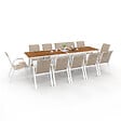 ID MARKET - Salon de jardin NOUMEA table extensible 135/270 CM plateau verre trempé effet bois et 12 chaises empilables blanc et bois - vignette