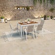 ID MARKET - Salon de jardin NOUMEA table extensible 135/270 CM plateau verre trempé effet bois et 12 chaises empilables blanc et bois - vignette
