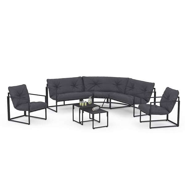 ID MARKET - Salon de jardin bas NAIROBI 8 places salon d'angle en acier gris anthracite - large