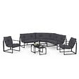 ID MARKET - Salon de jardin bas NAIROBI 8 places salon d'angle en acier gris anthracite - vignette