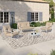 ID MARKET - Salon de jardin bas NAIROBI 4 places en acier blanc et coussins beiges - vignette