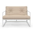 ID MARKET - Salon de jardin bas NAIROBI 4 places en acier blanc et coussins beiges - vignette