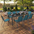 ID MARKET - Salon de jardin MADRID table 190 CM et 8 chaises empilables bleu canard - vignette