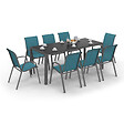 ID MARKET - Salon de jardin MADRID table 190 CM et 8 chaises empilables bleu canard - vignette