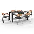 ID MARKET - Salon de jardin MADEIRA table 150 cm et 6 chaises cordage et textilène noir et rotin clair - vignette
