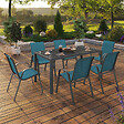 ID MARKET - Salon de jardin MADRID table 150 CM et 6 chaises empilables bleu canard - vignette