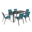 ID MARKET - Salon de jardin MADRID table 150 CM et 6 chaises empilables bleu canard - vignette