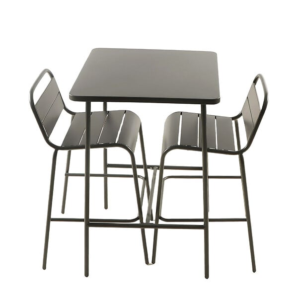 CONCEPT USINE - Ensemble table de bar et 2 chaises hautes d'extérieur gris foncé BERGAME - large
