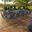 ID MARKET - Salon de jardin MADRID table extensible plateau gris 135-270 CM et 12 chaises empilables gris anthracite - vignette