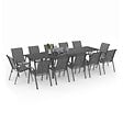 ID MARKET - Salon de jardin MADRID table extensible plateau gris 135-270 CM et 12 chaises empilables gris anthracite - vignette