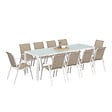 ID MARKET - Salon de jardin MADRID table 240 CM et 10 chaises empilables blanc et beige - vignette