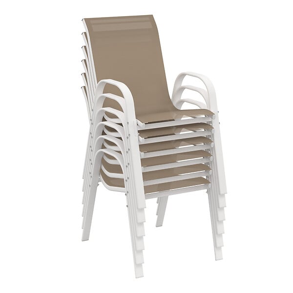 ID MARKET - Salon de jardin MADRID table 240 CM et 10 chaises empilables blanc et beige - large
