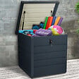 ID MARKET - Coffre de rangement métal verrouillable gris anthracite pour jardin 200L 68x62,5x63 cm - vignette