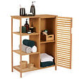 ID MARKET - Meuble de rangement salle de bain bambou BEA 3 étagères avec placard - vignette