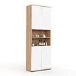 ID MARKET - Meuble armoire colonne salle de bain TOMI 4 portes 2 niches façon hêtre et blanc - vignette