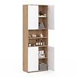 ID MARKET - Meuble armoire colonne salle de bain TOMI 4 portes 2 niches façon hêtre et blanc - vignette