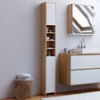 ID MARKET - Meuble colonne salle de bain TOMI 2 portes 4 niches façon hêtre et blanc - vignette
