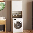 ID MARKET - Meuble étagères de rangement dessus machine à laver et WC WALLIS blanc et hêtre - vignette