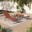 ID MARKET - Lot de 2 transats de jardin inclinables KAILUA en acier gris anthracite et toile terracotta - vignette