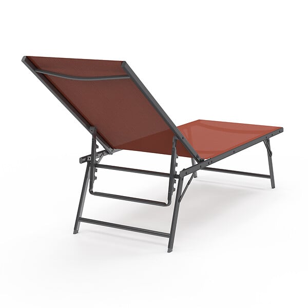 ID MARKET - Lot de 2 transats de jardin inclinables KAILUA en acier gris anthracite et toile terracotta - large