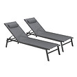 ID MARKET - Lot de 2 transats de jardin inclinables en aluminium SINTRA gris anthracite et noir - vignette