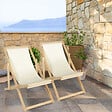 ID MARKET - Lot de 2 chaises longues pliantes chilienne bois toile écrue - vignette