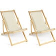 ID MARKET - Lot de 2 chaises longues pliantes chilienne bois toile écrue - vignette