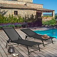 ID MARKET - Lot de 2 transats de jardin inclinables KAILUA en acier noir et toile noire - vignette