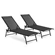 ID MARKET - Lot de 2 transats de jardin inclinables KAILUA en acier noir et toile noire - vignette