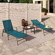 ID MARKET - Lot de 2 transats de jardin inclinables FIDJI en acier gris anthracite et toile bleu canard - vignette