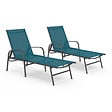 ID MARKET - Lot de 2 transats de jardin inclinables FIDJI en acier gris anthracite et toile bleu canard - vignette