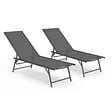 ID MARKET - Lot de 2 transats de jardin inclinables KAILUA en acier gris anthracite et toile grise - vignette